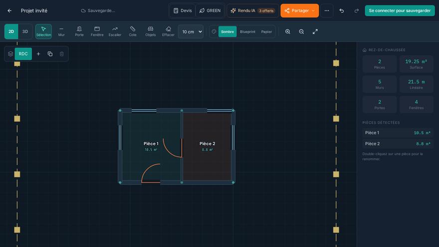 FUNDI screenshot — Add openings, stairs, furniture