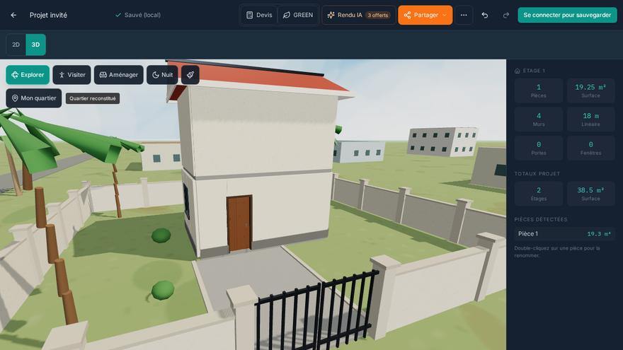 FUNDI screenshot — Switch to 3D and walk through