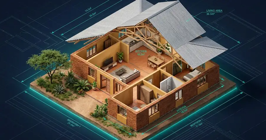 FUNDI — plan de maison 3D isométrique